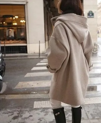 Hooded Winter Cotton Thick Loose Woolen Coat