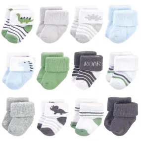 Hudson Baby Cotton Rich Newborn and Terry Socks, Boy Dino