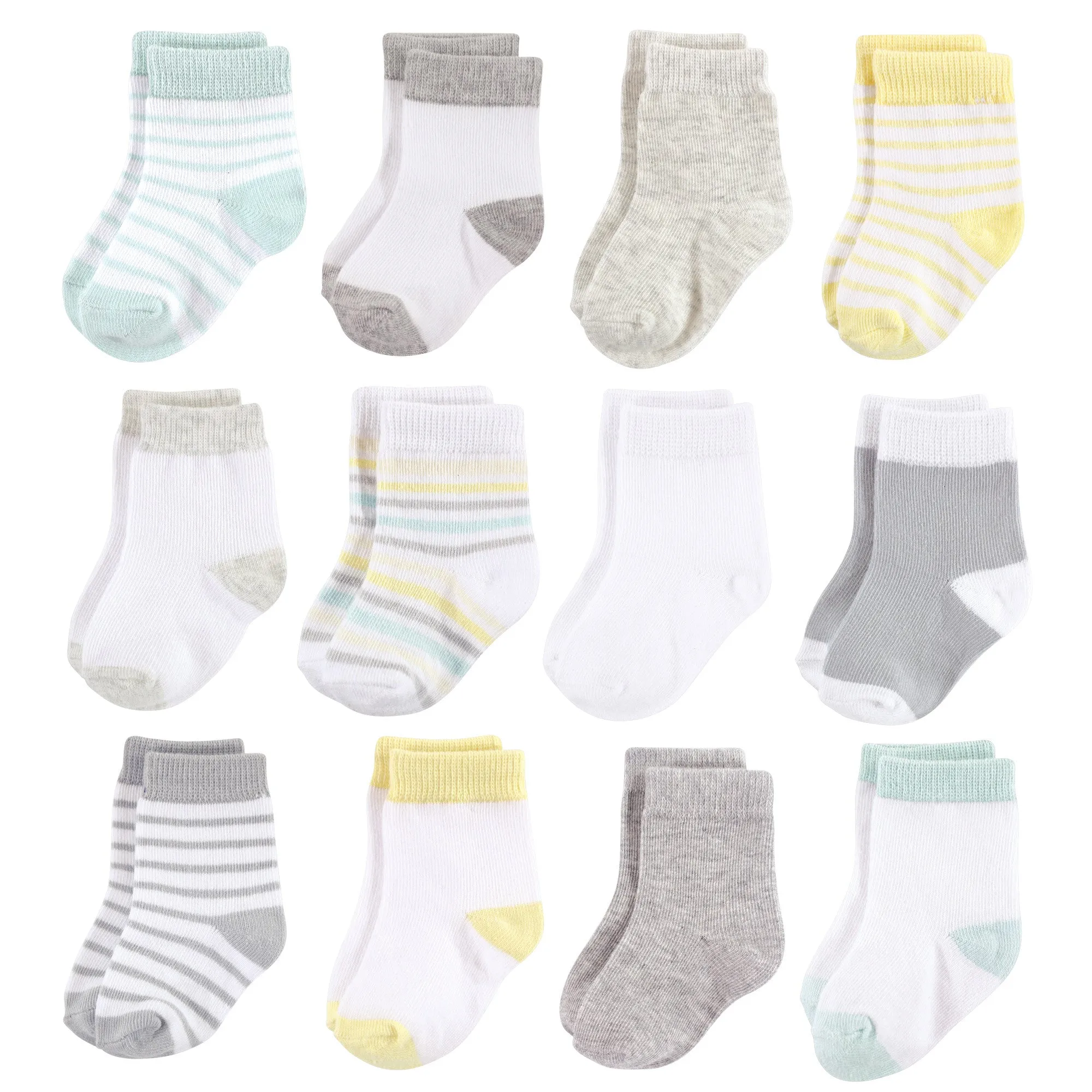 Hudson Baby Cotton Rich Newborn and Terry Socks, Neutral Stripe