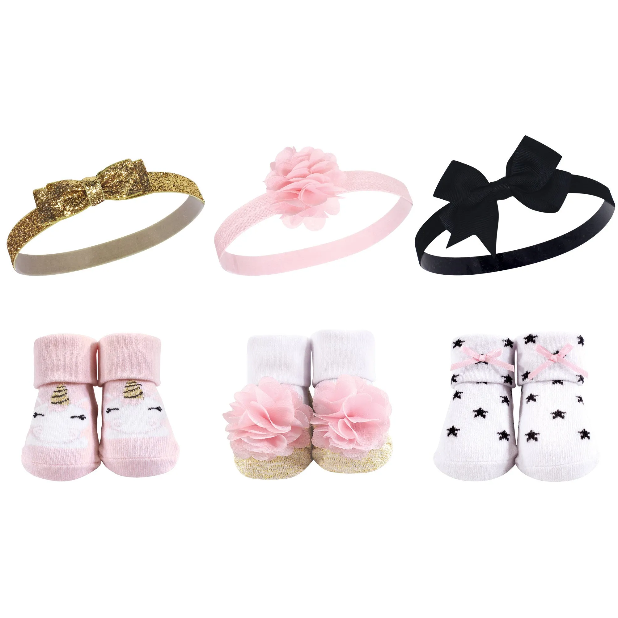 Hudson Baby Headband and Socks Giftset, Gold Unicorn Stars