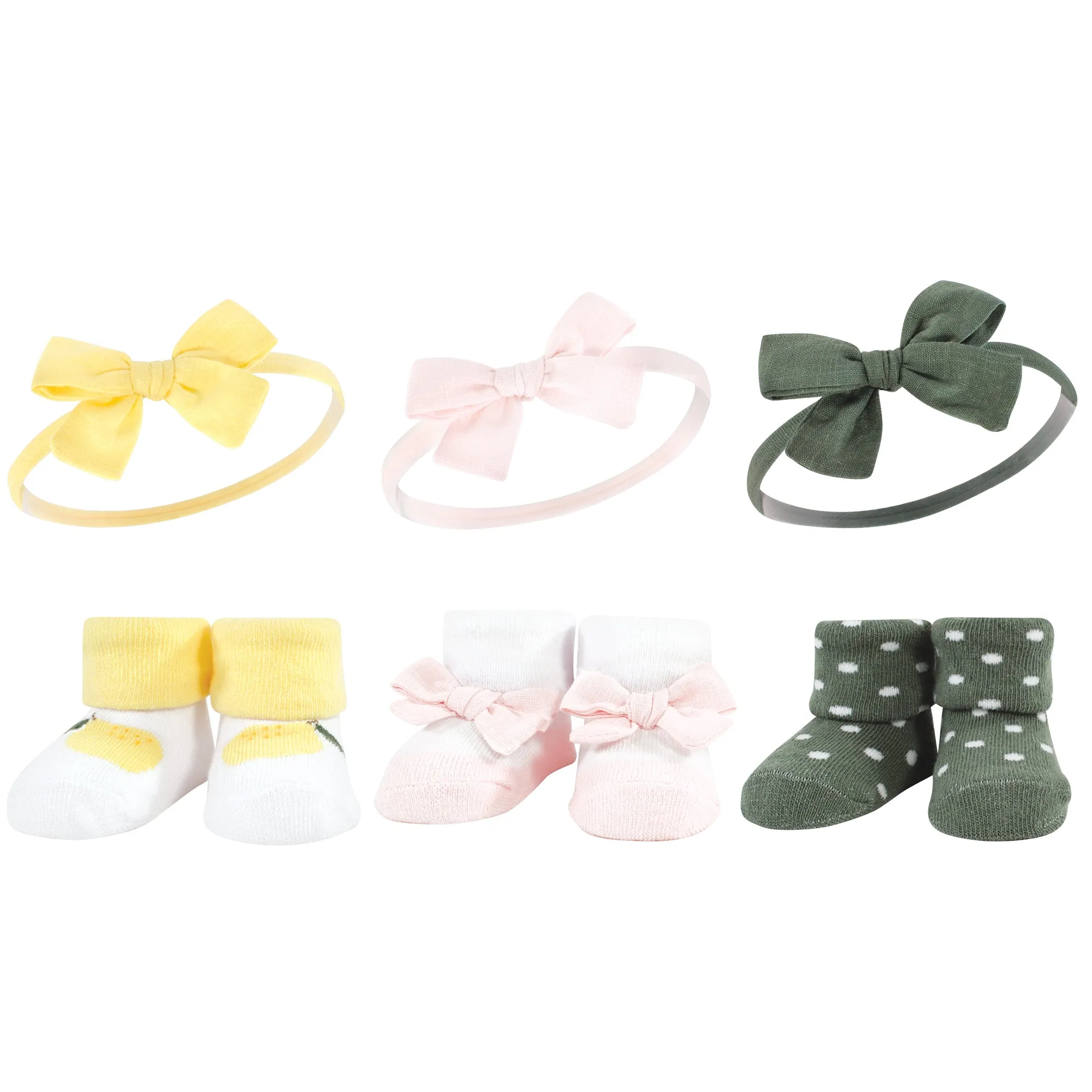 Hudson Baby Headband and Socks Giftset, Yellow Green Lemon