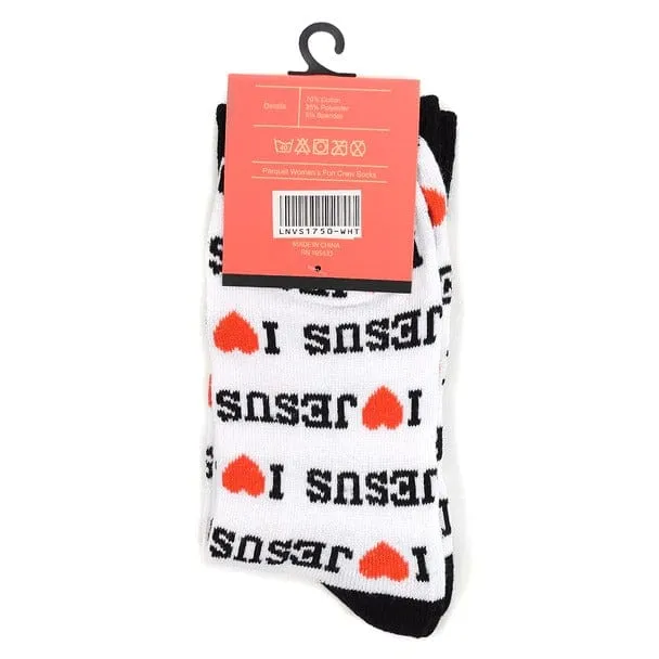 I Love Jesus or Bible Faith Inspired Christian Crew Socks for Men or Women