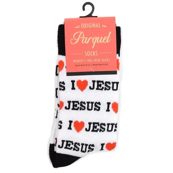 I Love Jesus or Bible Faith Inspired Christian Crew Socks for Men or Women