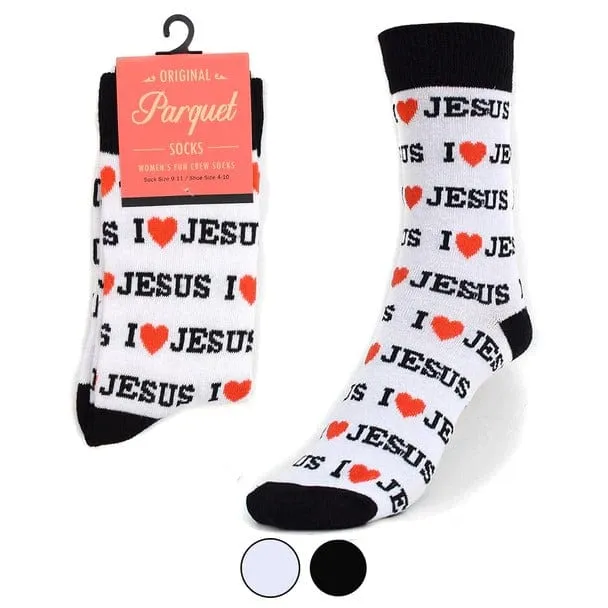 I Love Jesus or Bible Faith Inspired Christian Crew Socks for Men or Women