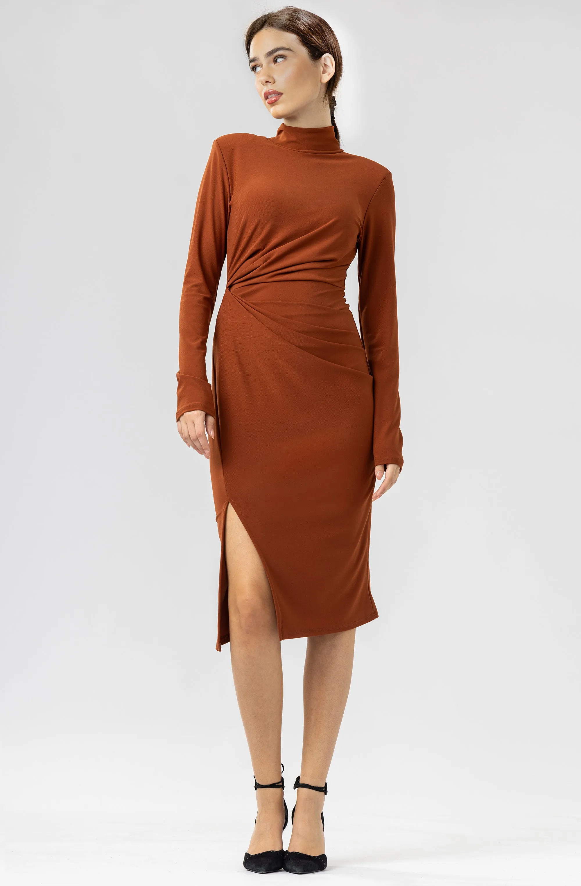 Knit Midi Dress with Side Gather