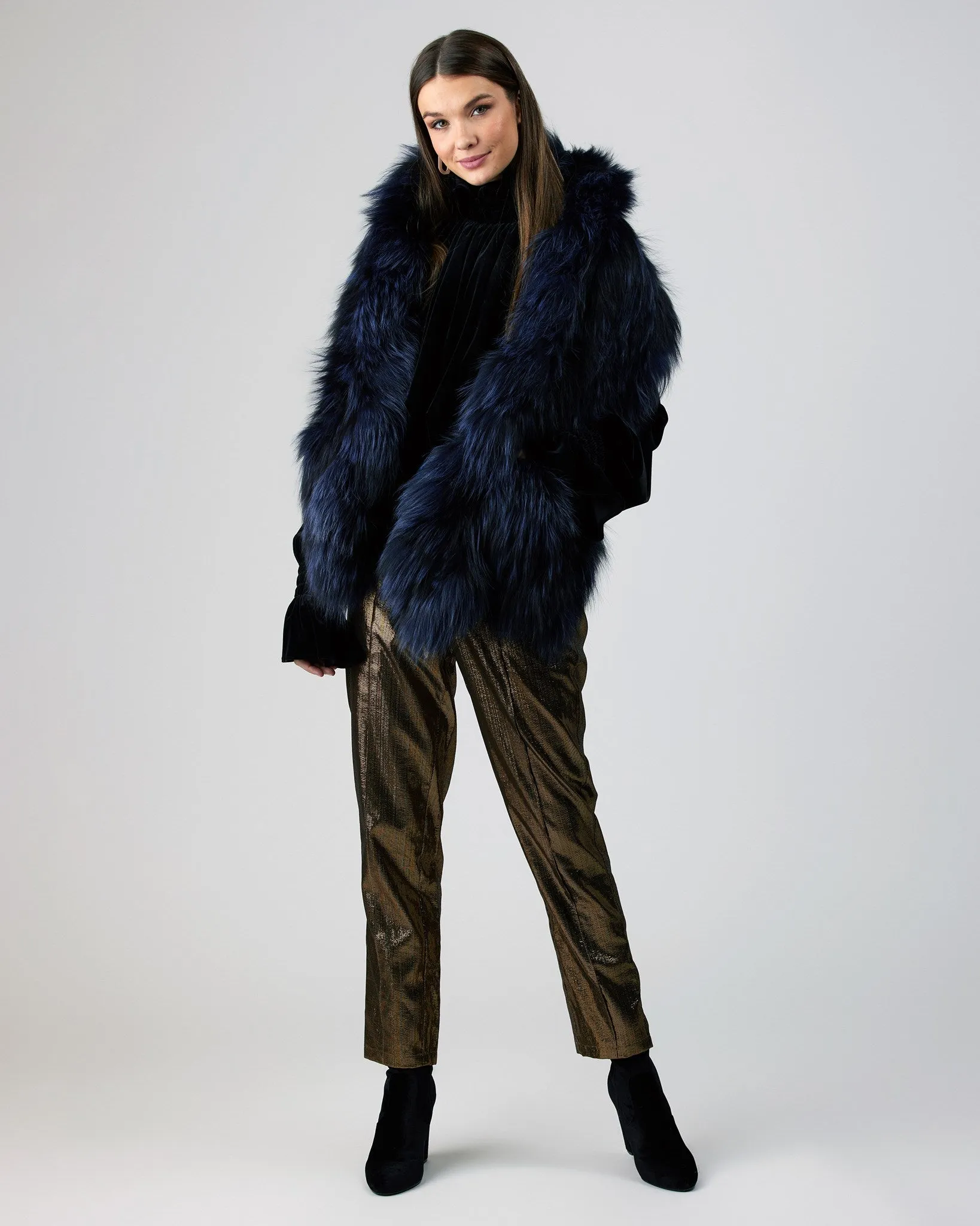 Knit Silver Fox Fur Ruffle Stole