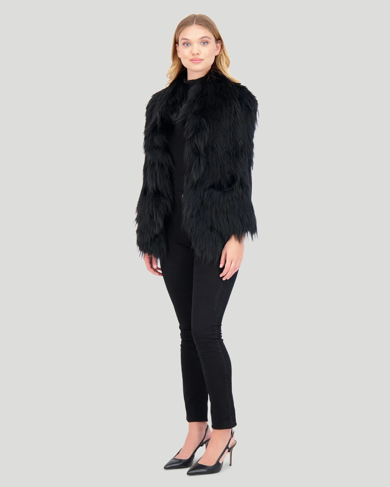 Knit Silver Fox Fur Ruffle Stole