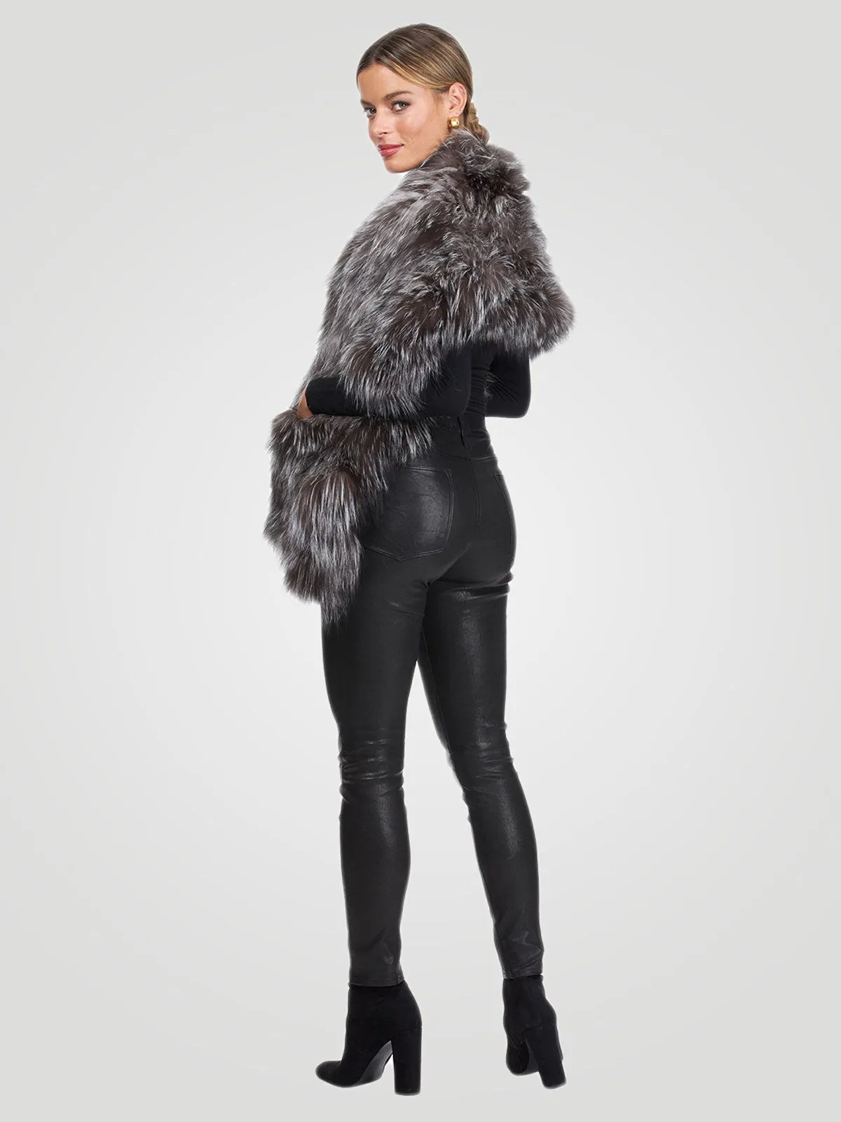 Knit Silver Fox Fur Ruffle Stole