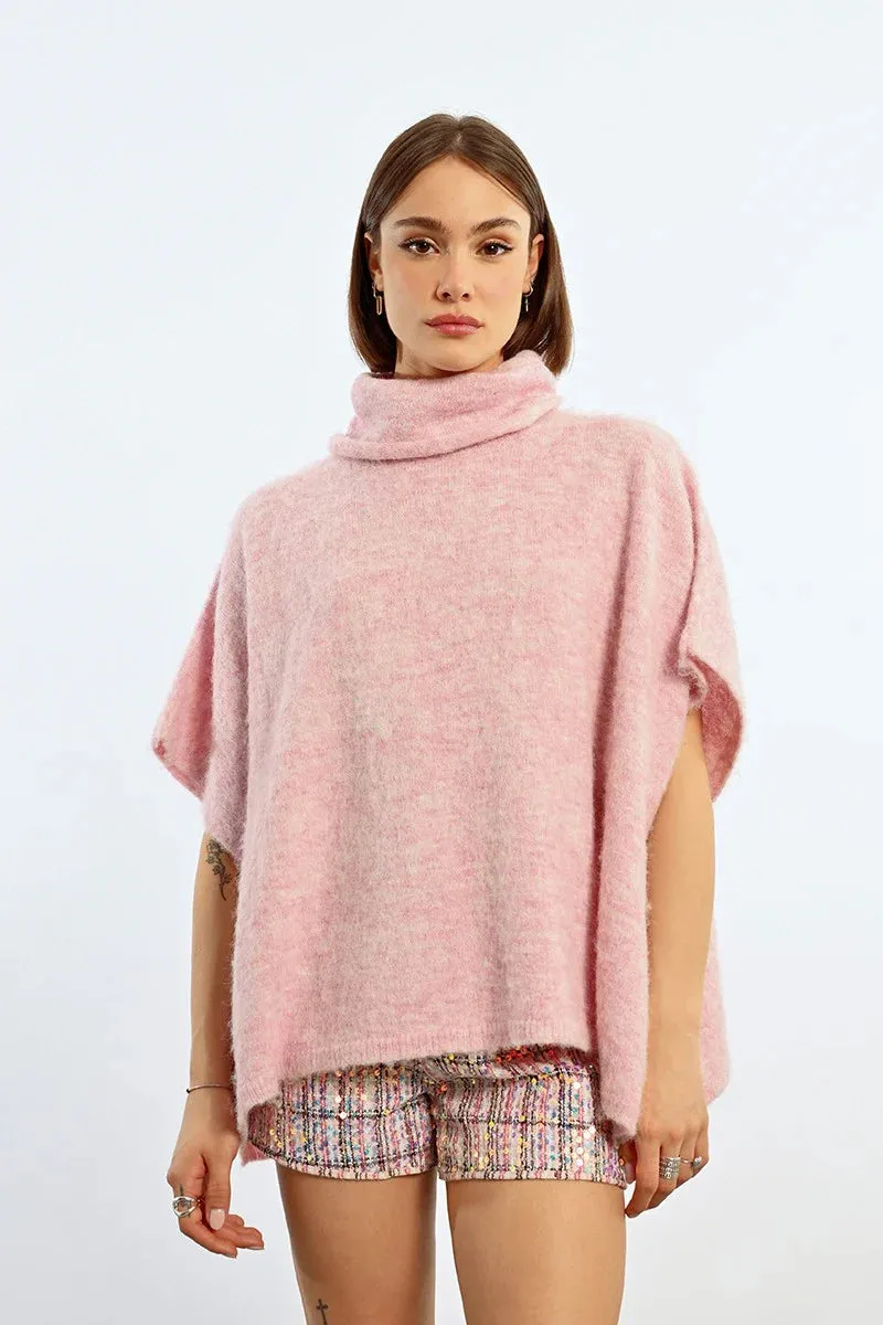 Knitted Poncho (Light Pink)