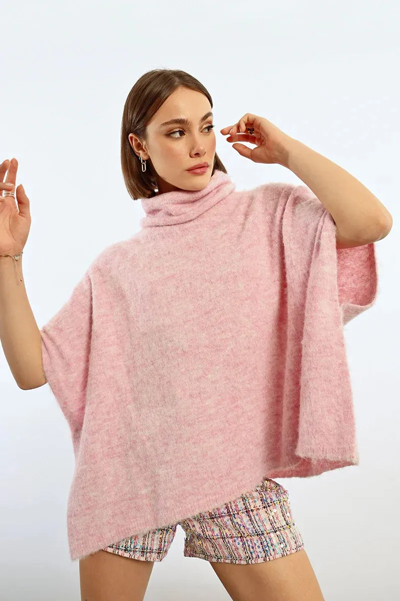 Knitted Poncho (Light Pink)