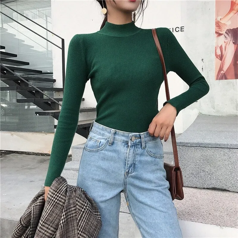 Knitted Turtleneck Sweater Casual Soft Jumper Long Sleeve