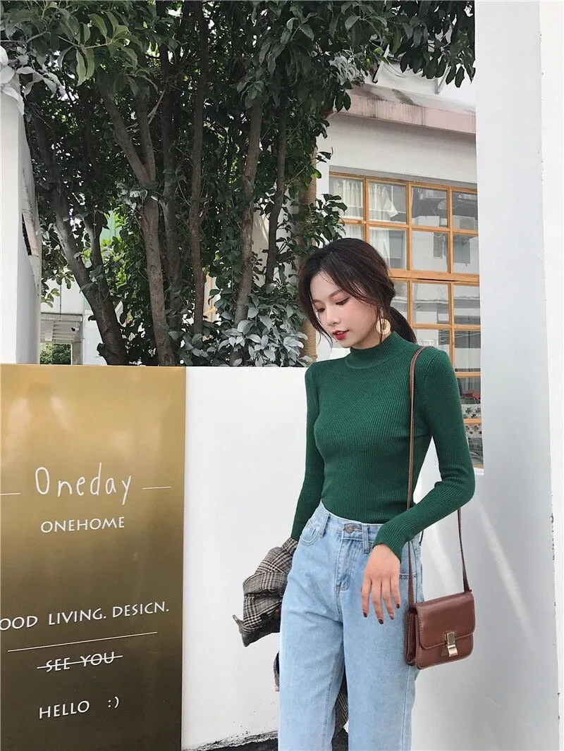 Knitted Turtleneck Sweater Casual Soft Jumper Long Sleeve