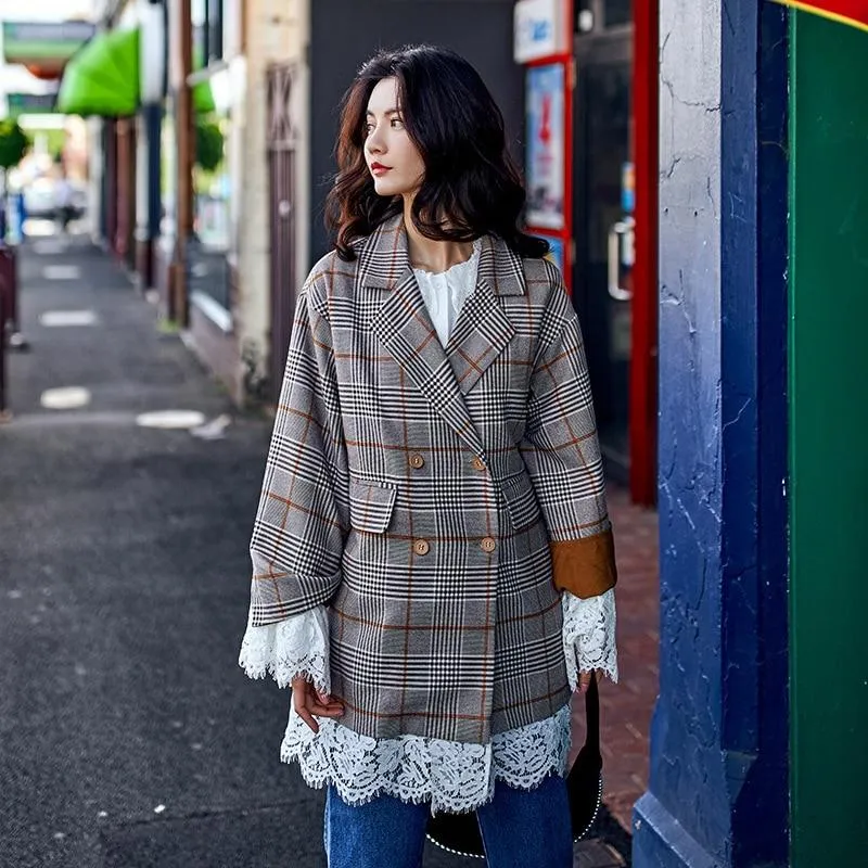 Lace Cuffs Plaid Coat | Millennials