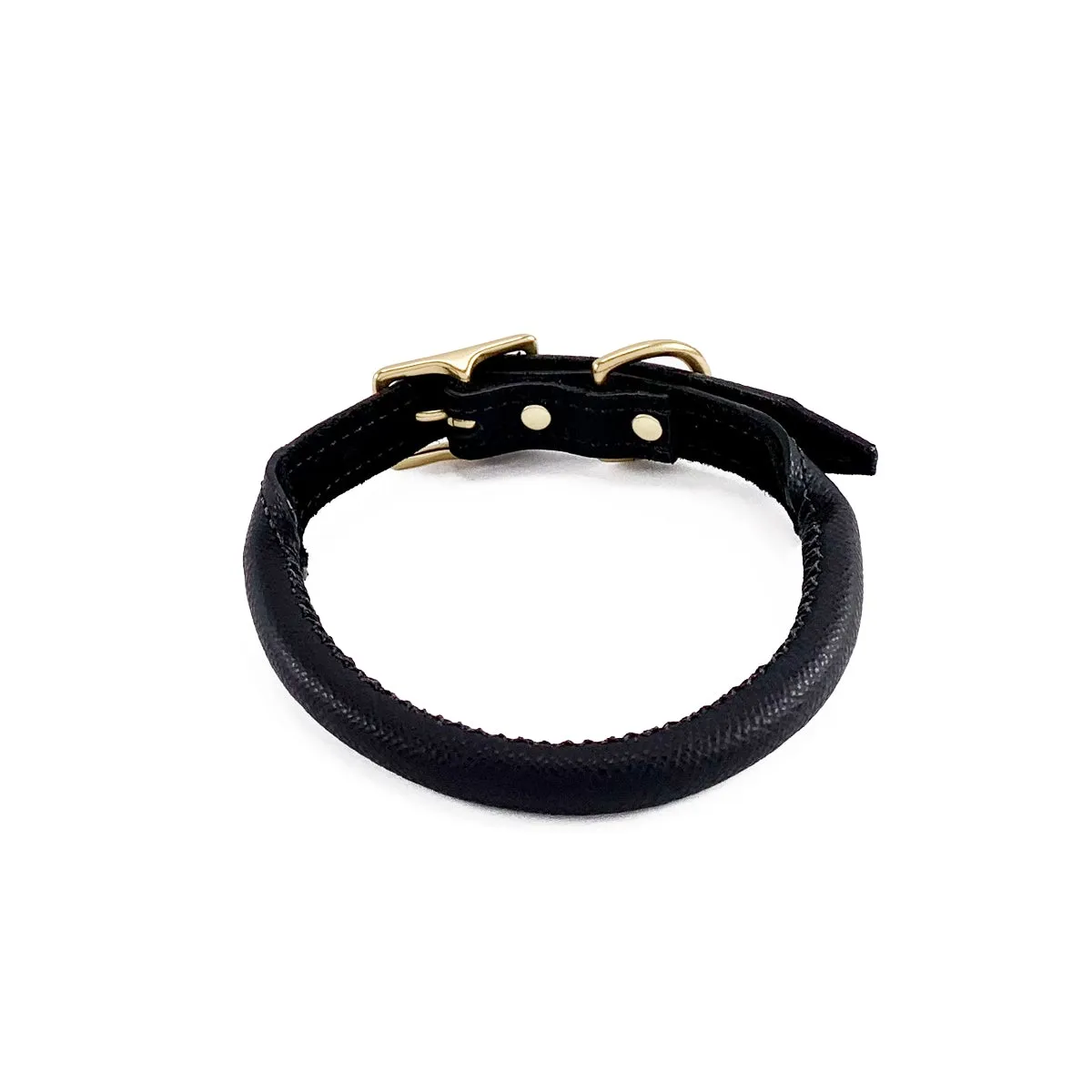 Lambert Rolled Leather Dog Collar Onyx