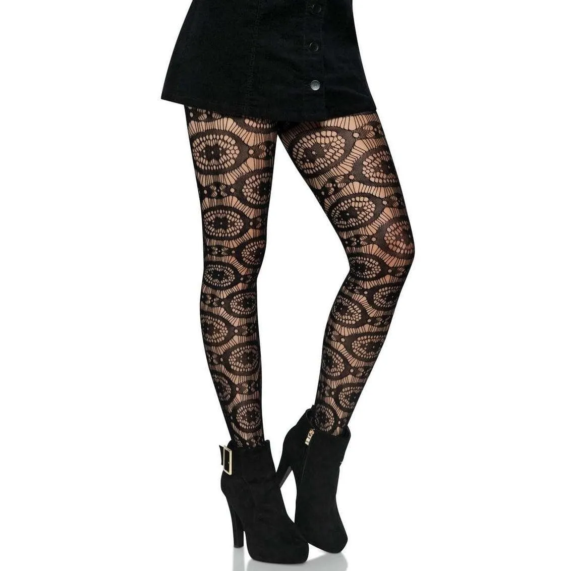 Leg Avenue Boho Crochet Net Tights Black