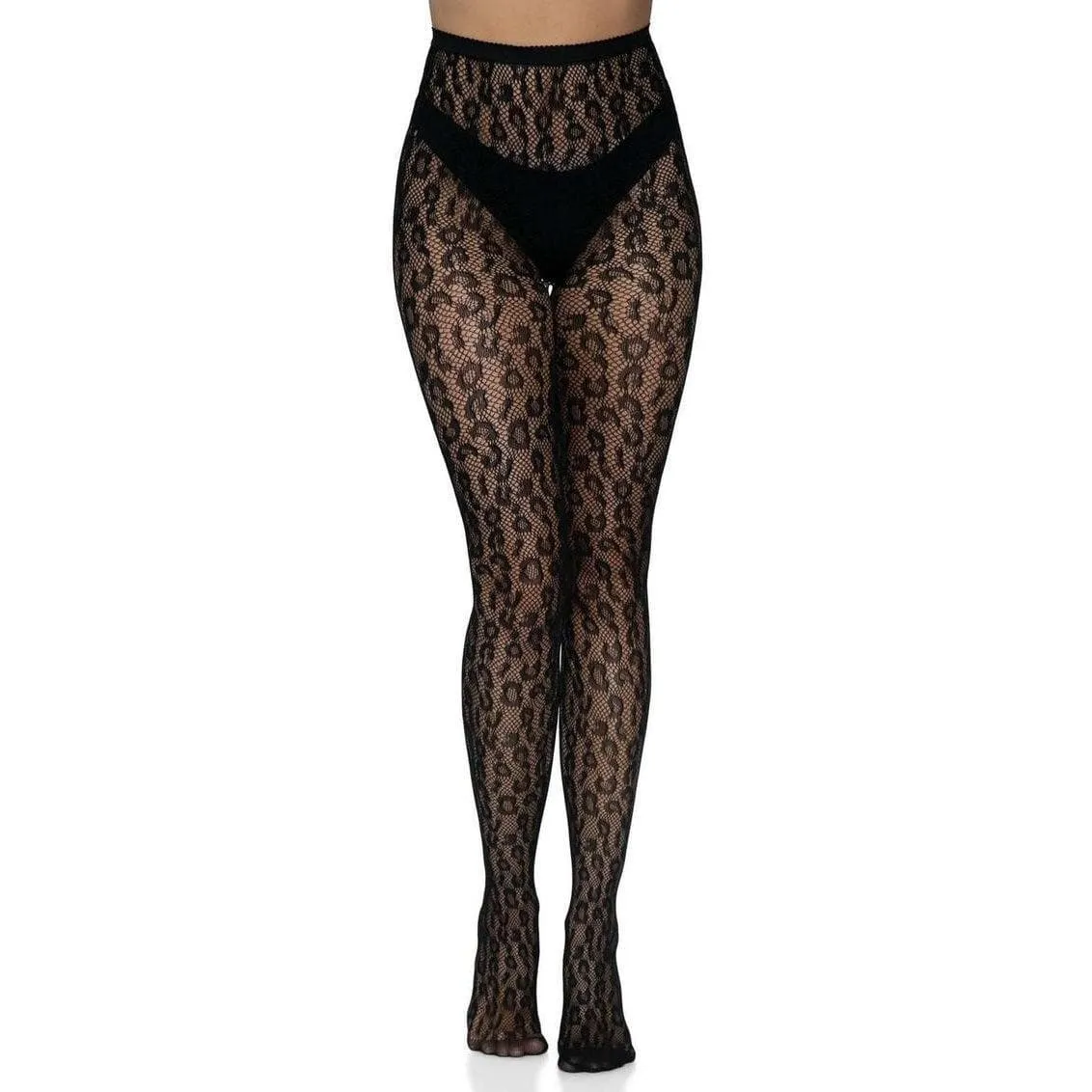 Leg Avenue Leopard Net Tights Black