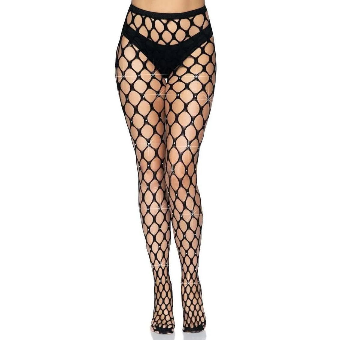 Leg Avenue Rhinestone Jumbo Pothole Net Tights Black