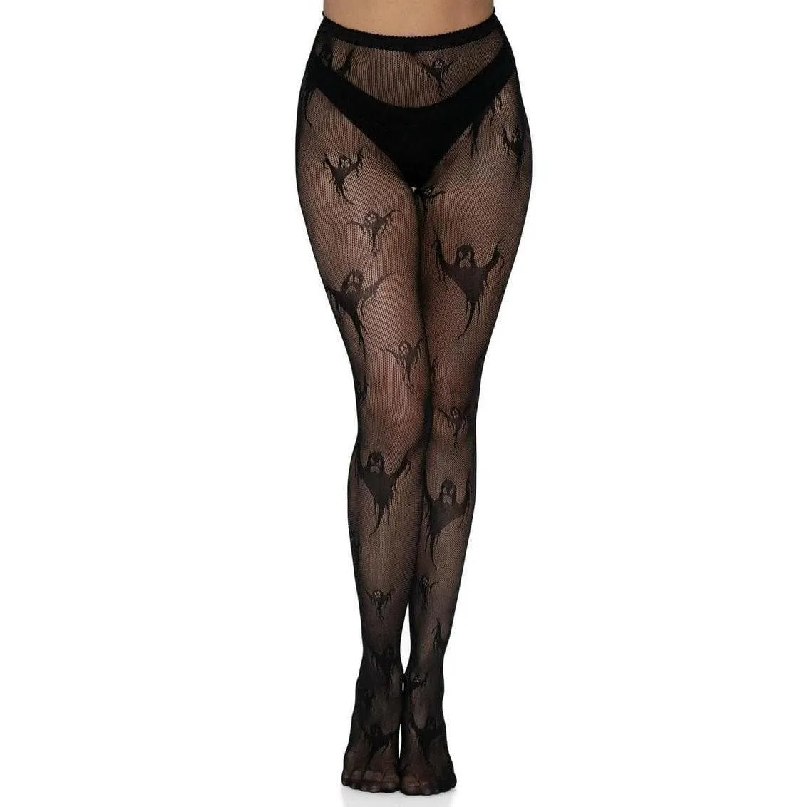 Leg Avenue Spooky Ghost Fishnet Tights Black