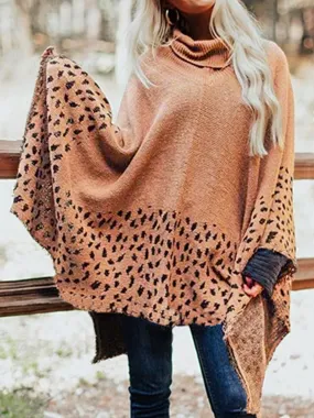 Leopard Turtleneck Poncho