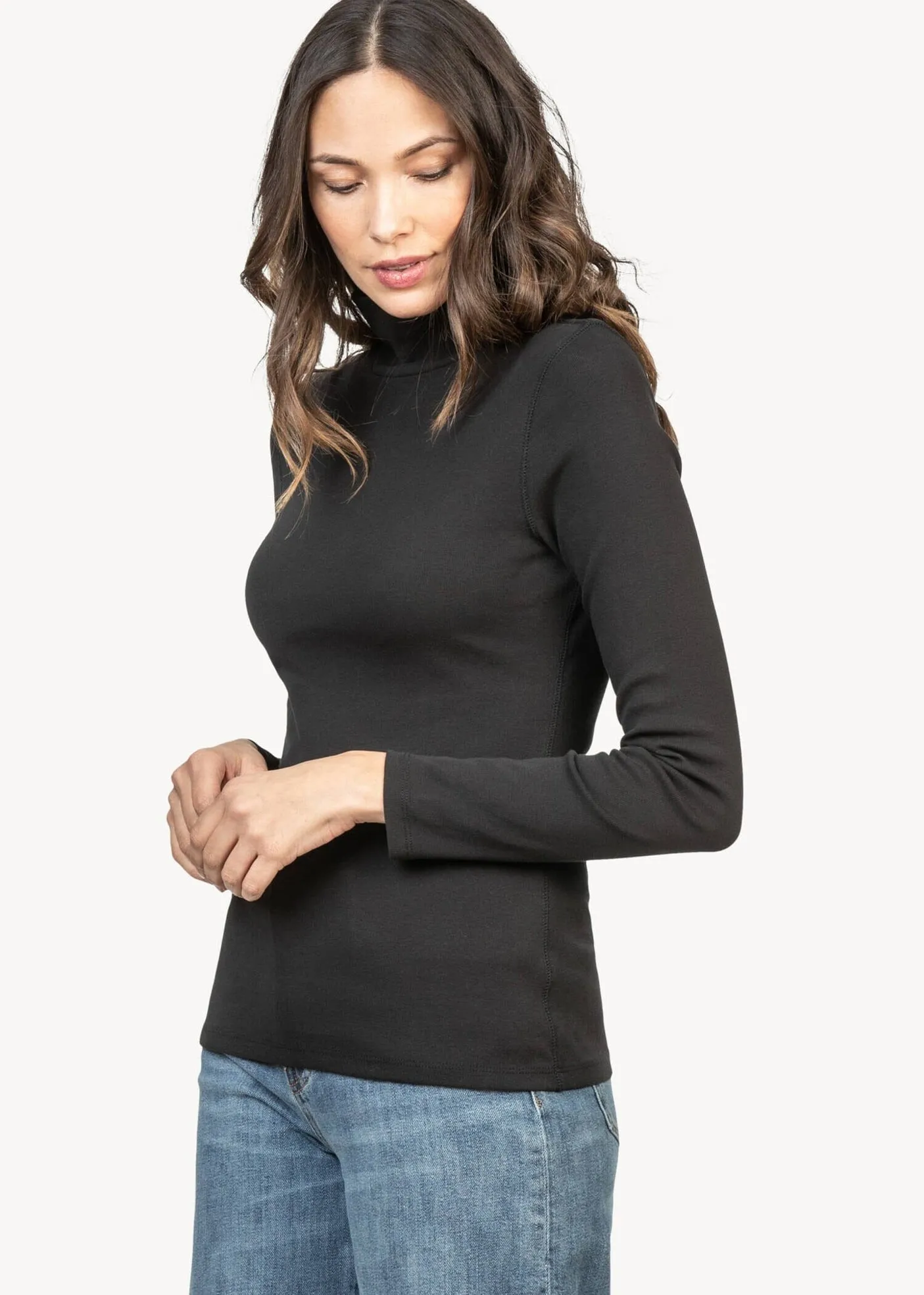 Lilla P in Long Sleeve Turtleneck Tee in Black