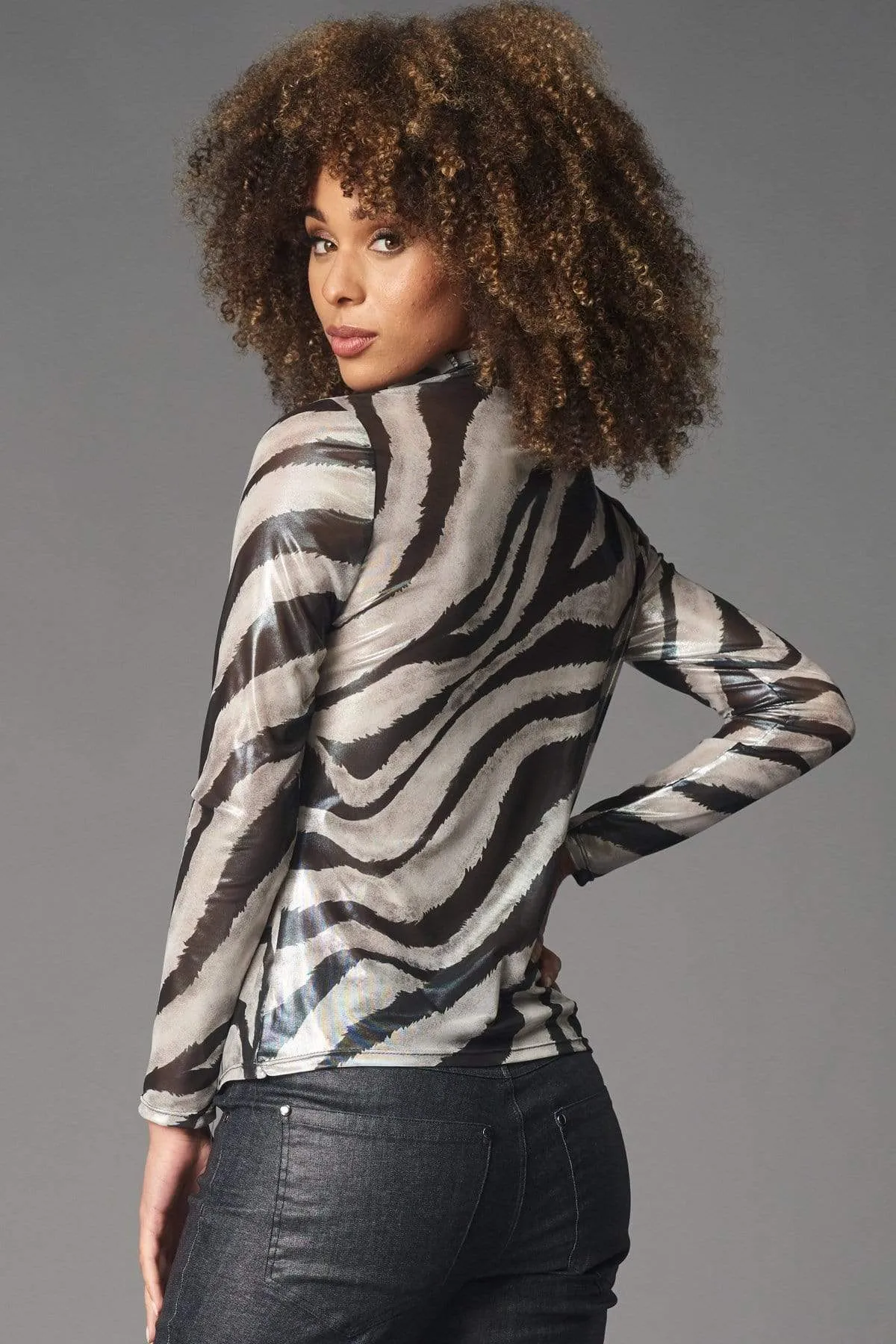 Lola & Sophie Foil Zebra mesh Turtleneck