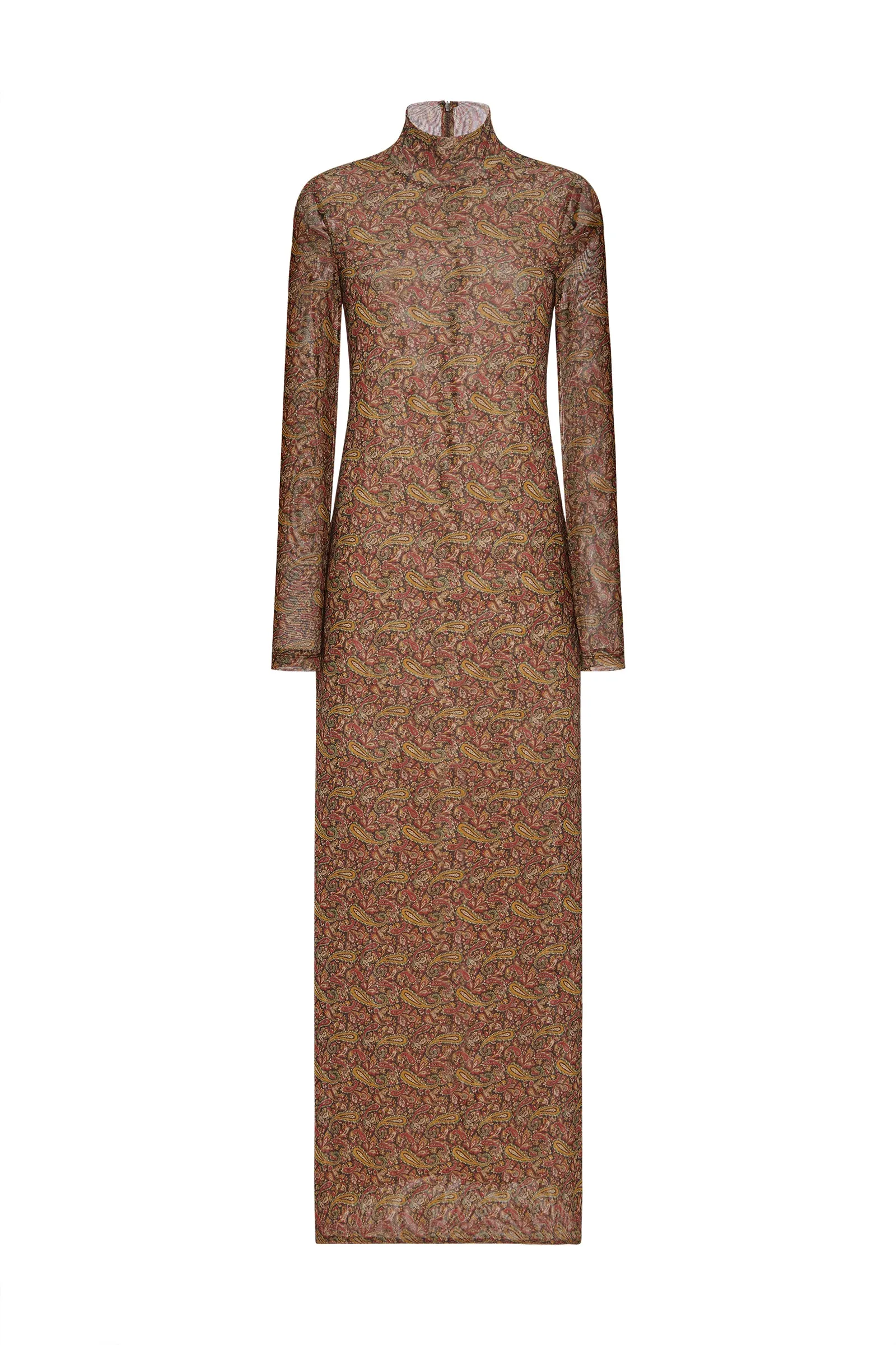 LONG SLEEVE TURTLENECK DRESS - PAISLEY MESH