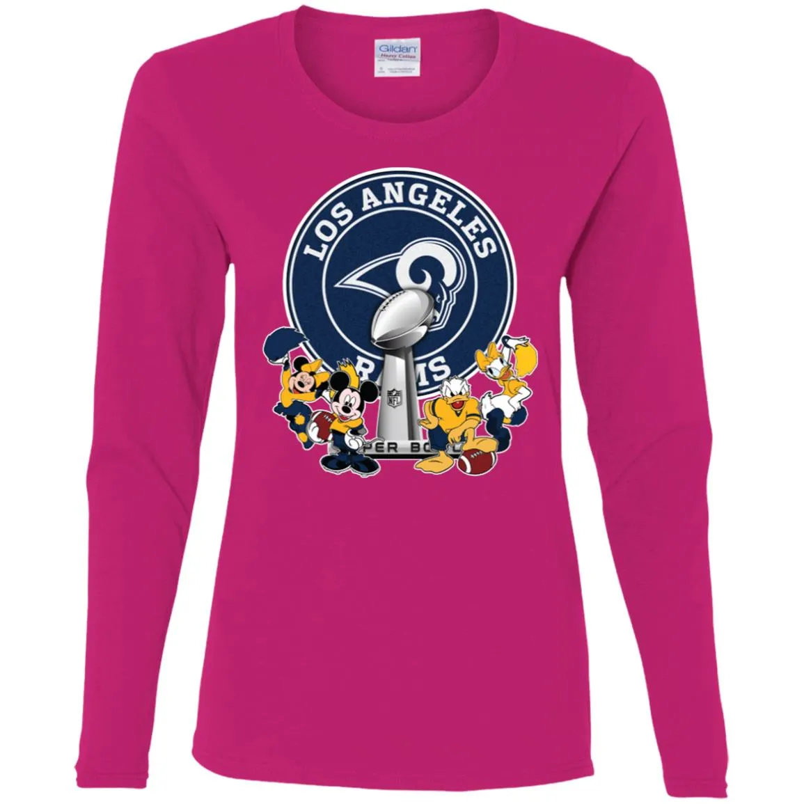 Los Angeles Rams Super Bowl 2019 Mickey Minnie Mouse Donald Daisy Duck Football Nfl Women Long Sleeve Shirt