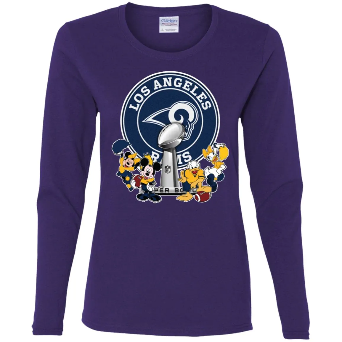 Los Angeles Rams Super Bowl 2019 Mickey Minnie Mouse Donald Daisy Duck Football Nfl Women Long Sleeve Shirt