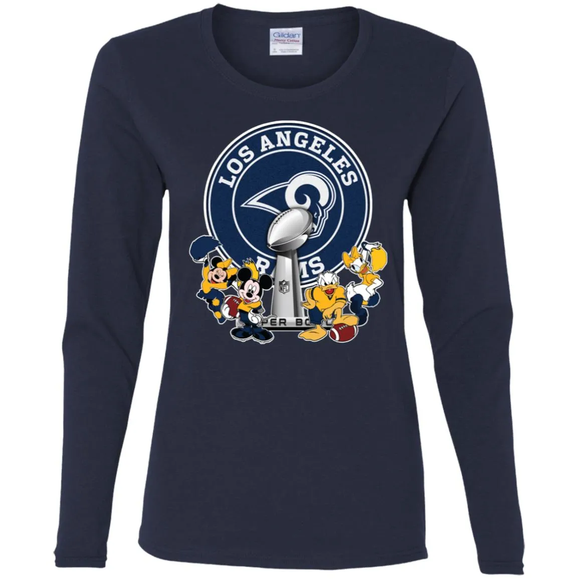 Los Angeles Rams Super Bowl 2019 Mickey Minnie Mouse Donald Daisy Duck Football Nfl Women Long Sleeve Shirt