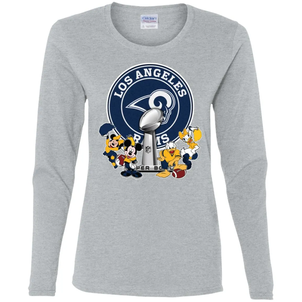 Los Angeles Rams Super Bowl 2019 Mickey Minnie Mouse Donald Daisy Duck Football Nfl Women Long Sleeve Shirt