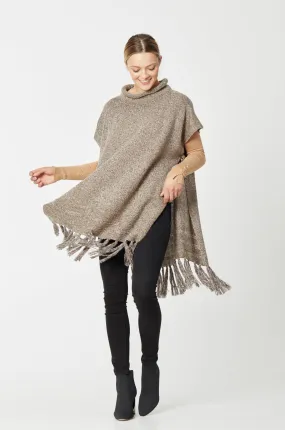 Marled Woven Turtleneck Poncho