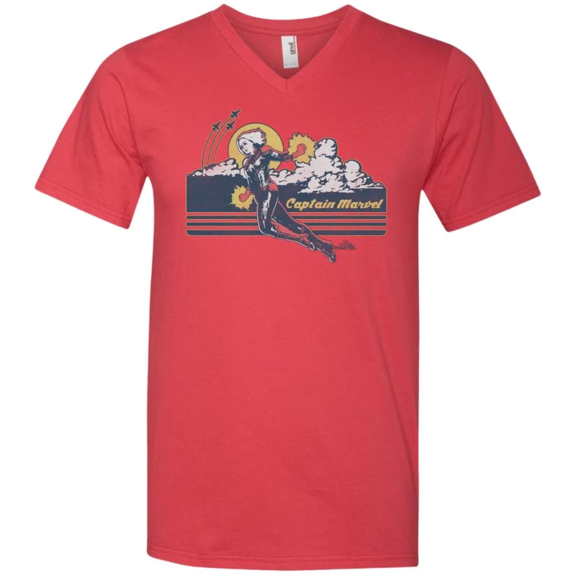 Marvel Captain Marvel Flight Clouds Vintage Men V-Neck T-Shirt