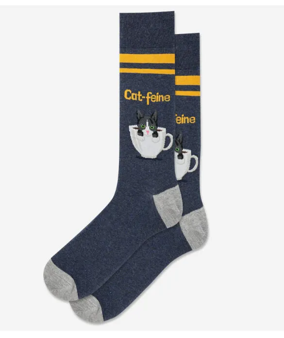 Men's Cat-Feline Crew Socks/Denim Heather