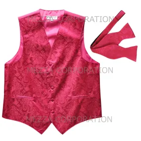 Men's paisley Tuxedo VEST Waistcoat_self tie bowtie hot pink