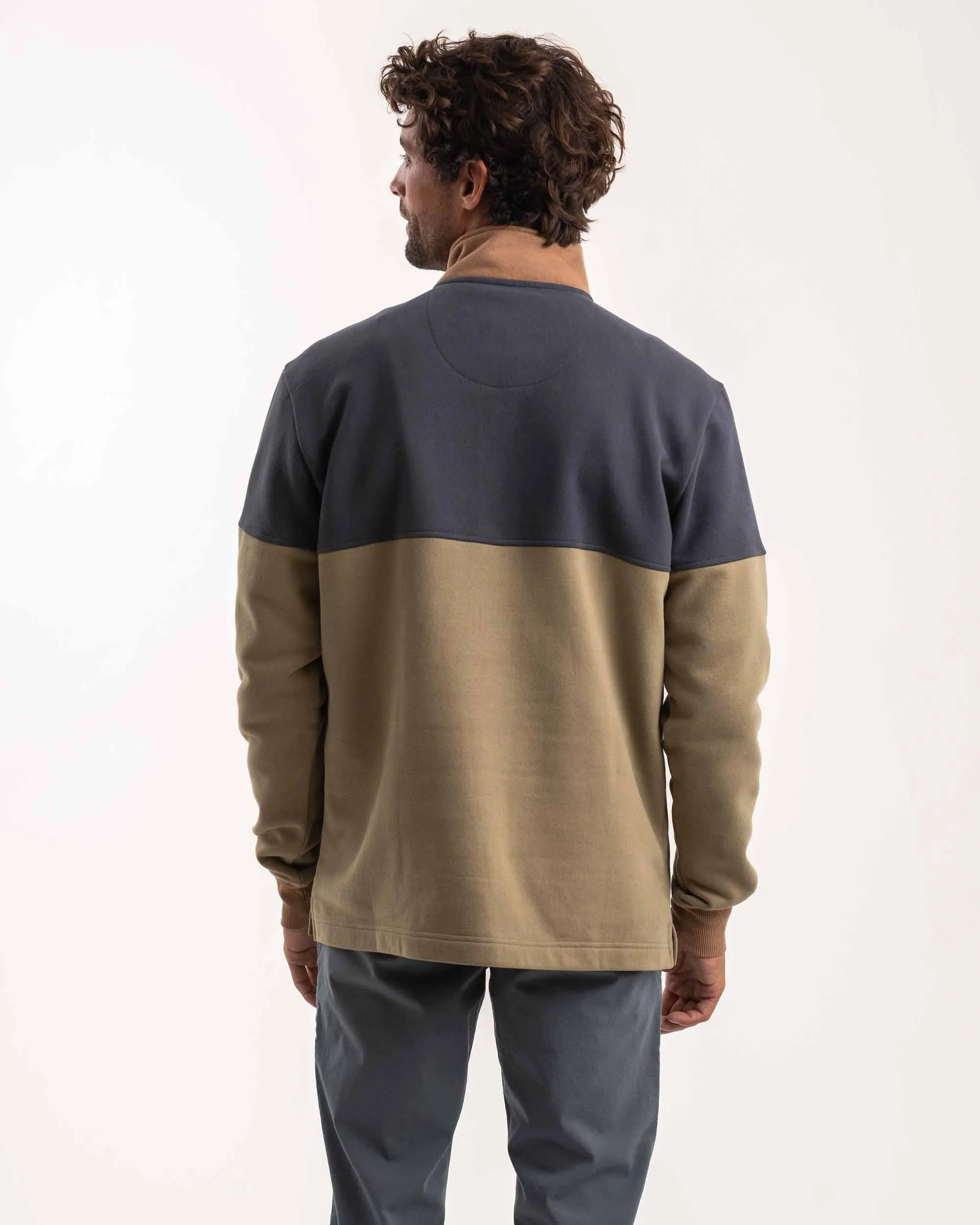 Mens Turtle Neck 1/4 Zip Sweater - Olive & Charcoal Colourblock