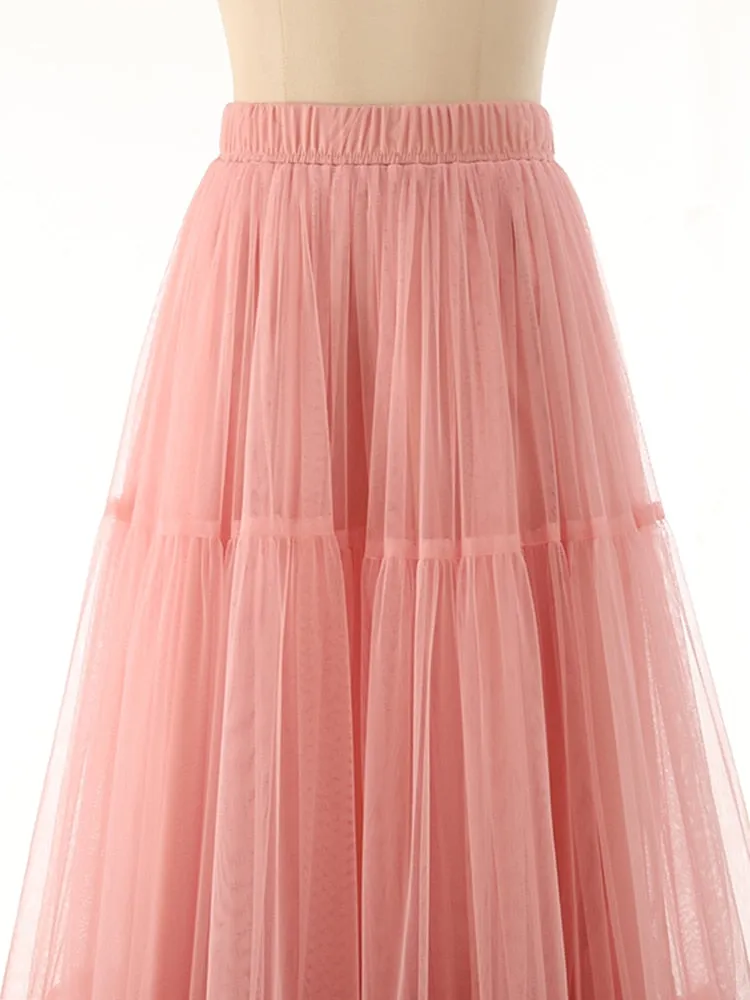 Mesh Ruffle Hem A-Line Skirt