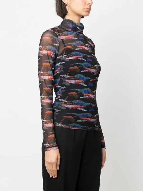 Mesh Turtleneck - Black Blue Birdie