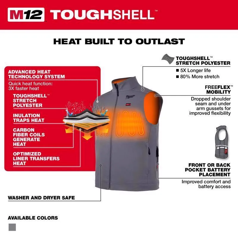 Milwaukee M12 S Sleeveless Unisex Full-Zip Heated Vest (Vest Only) Gray