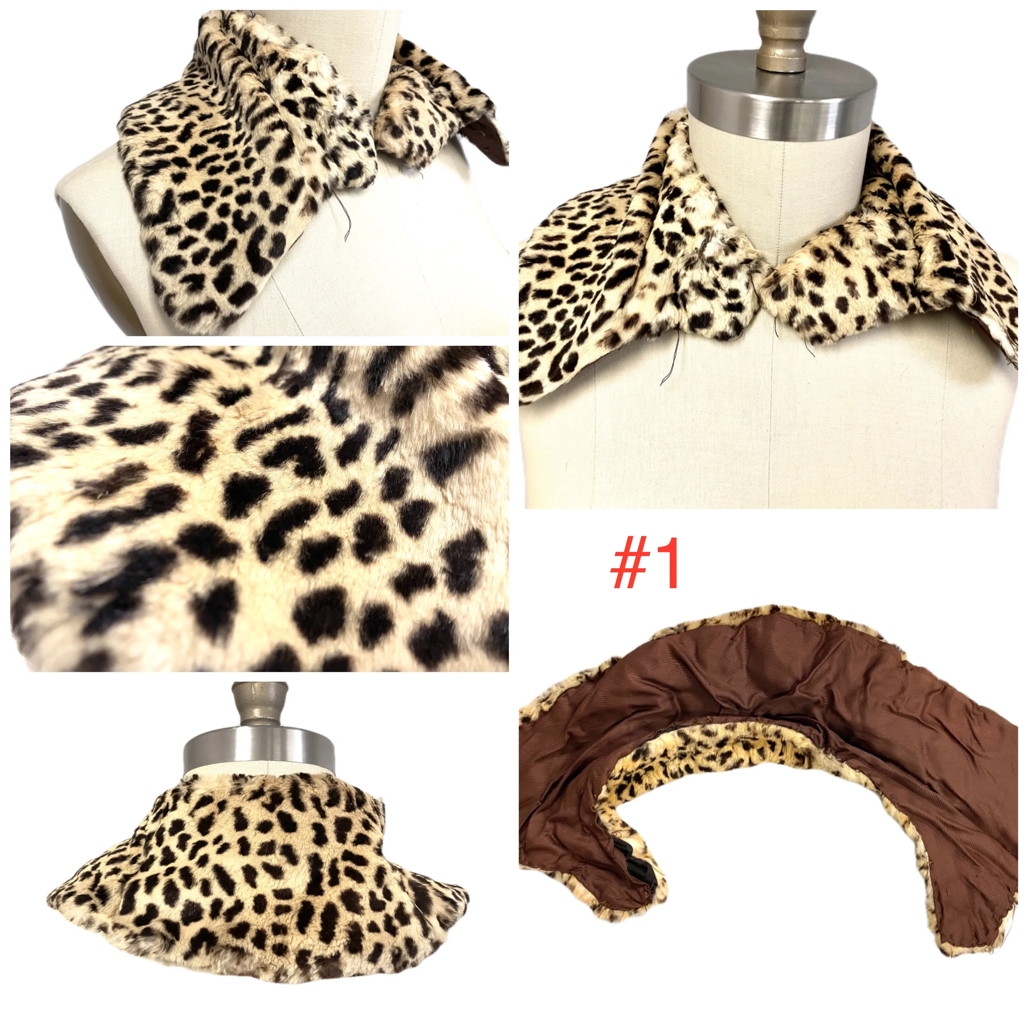 Mob wife mob boss Antique Fur Collars/ Button Lot Leopard Print 1920s-1940s