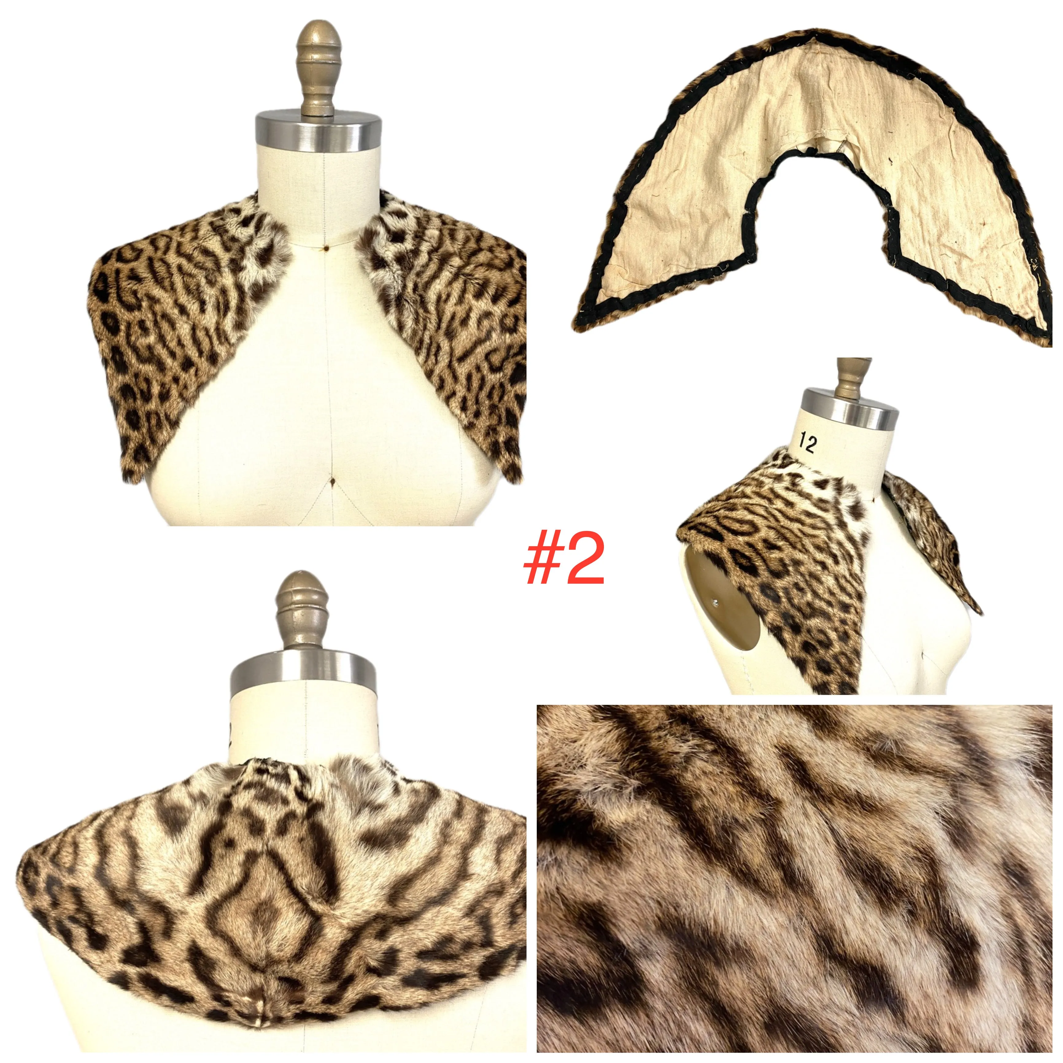 Mob wife mob boss Antique Fur Collars/ Button Lot Leopard Print 1920s-1940s