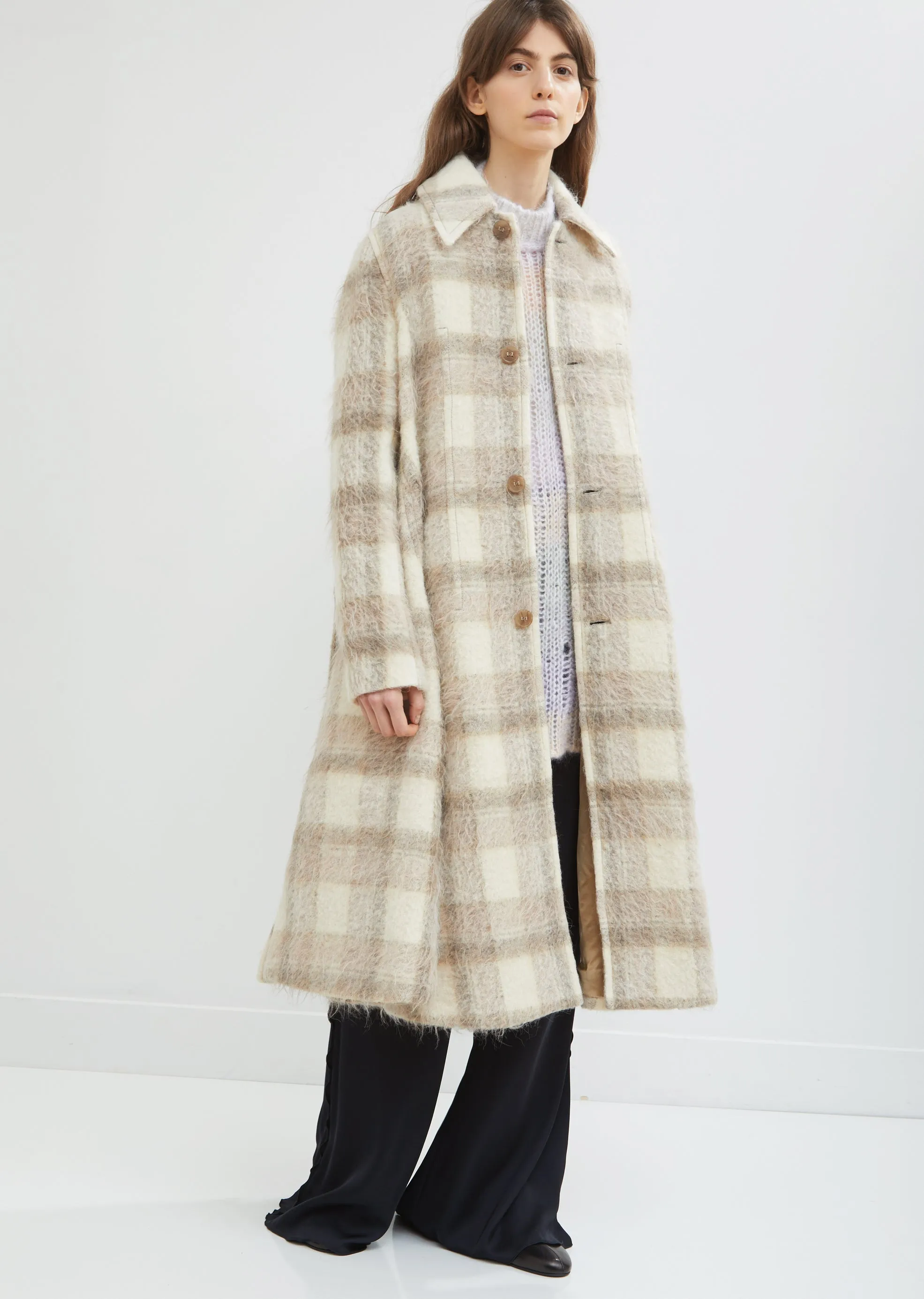 Mohair Alpaca Check Coat