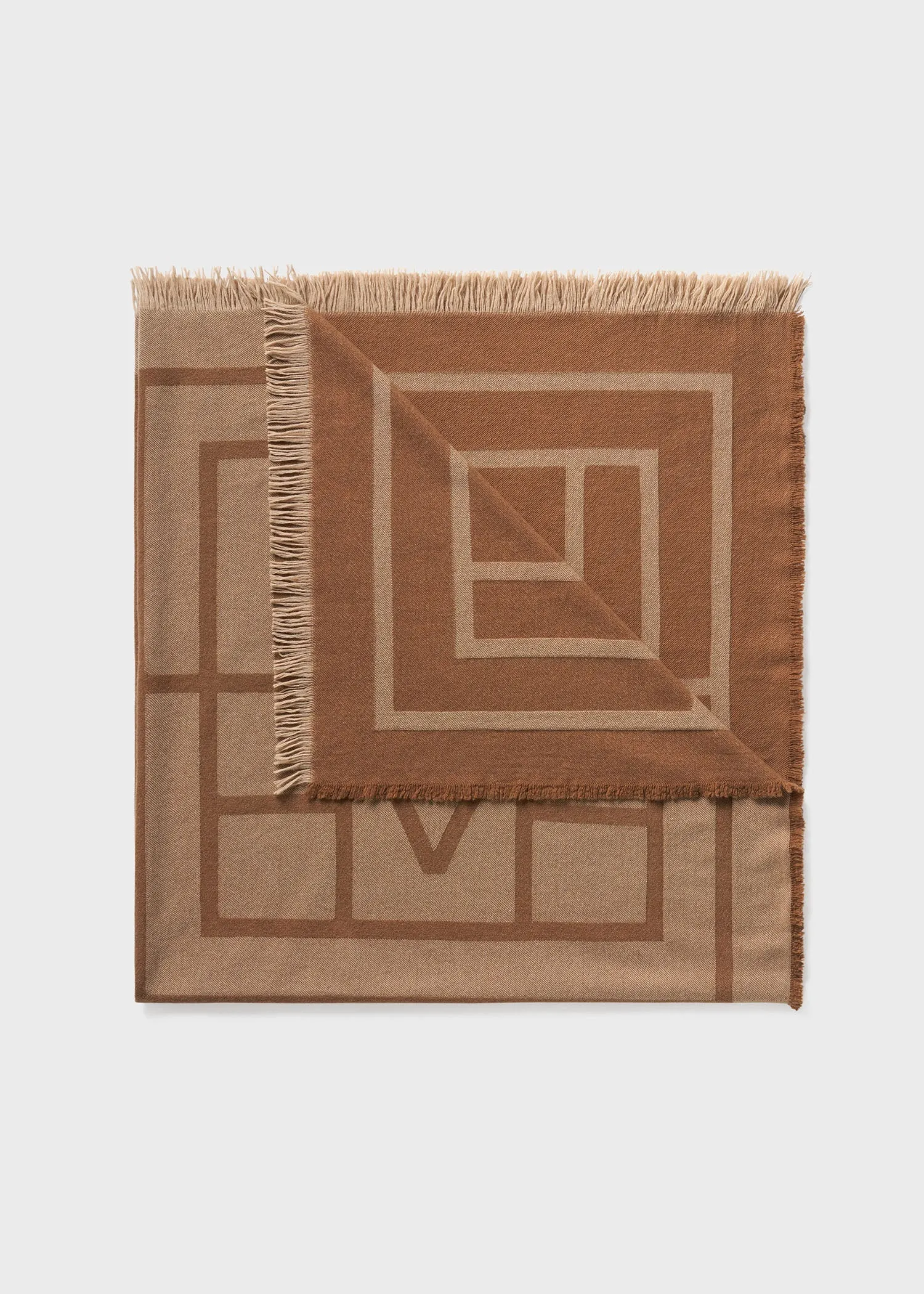 Monogram wool cashmere scarf camel