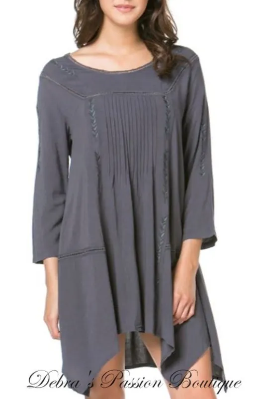 Monoreno Arrow Embroidered Handkerchief Tunic - Charcoal