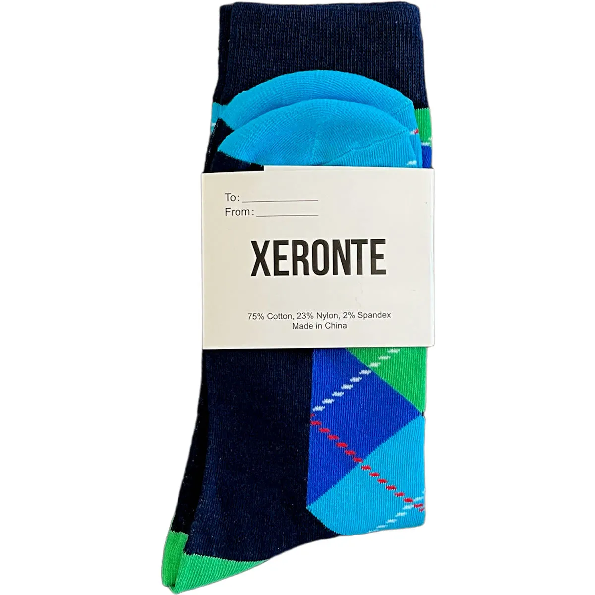 Navy Blue And Green Argyle Mens Crew Socks