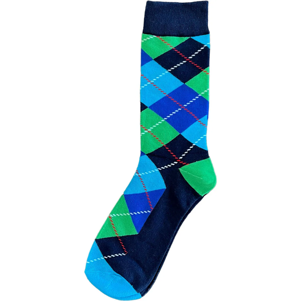 Navy Blue And Green Argyle Mens Crew Socks