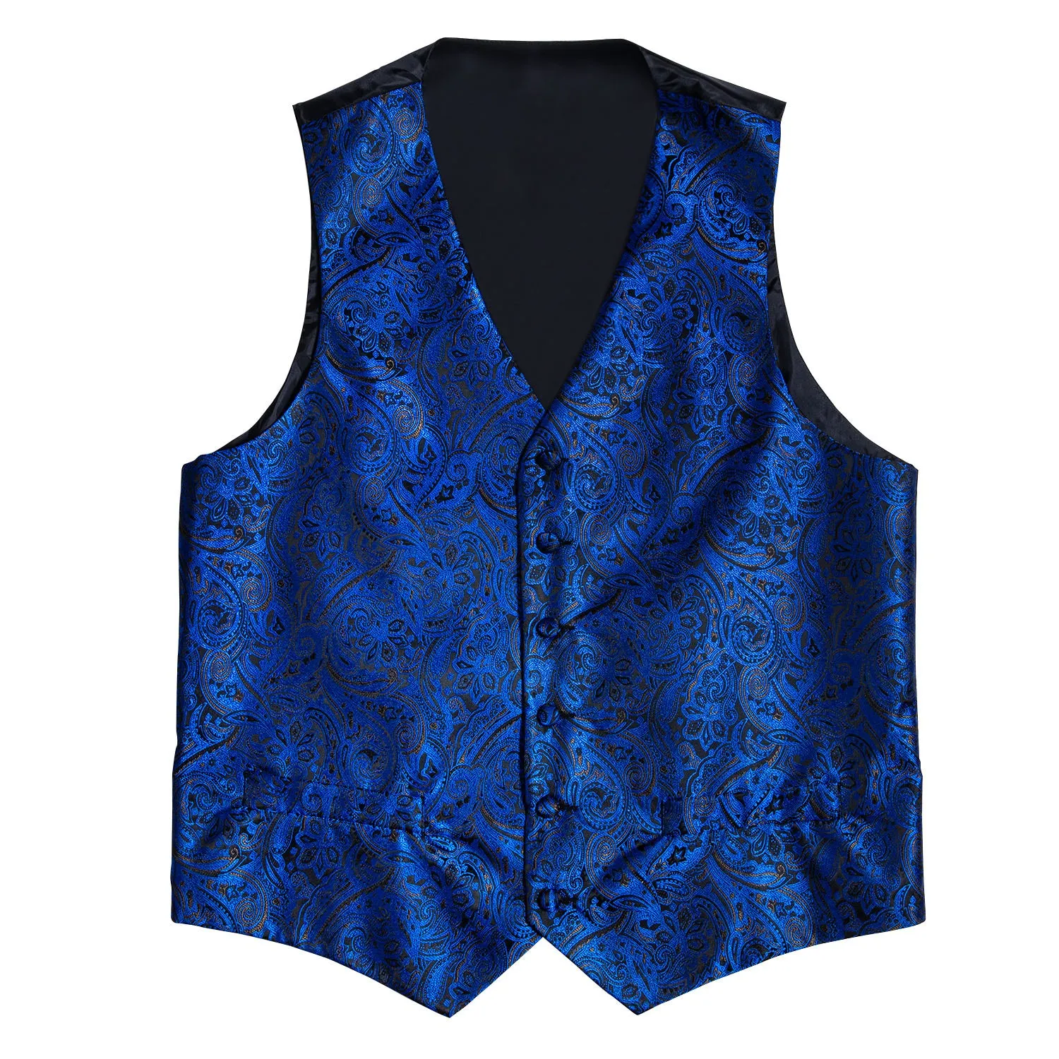 Navy Blue Paisley Men's Vest Tie Hanky Cufflinks Set Waistcoat Suit Set