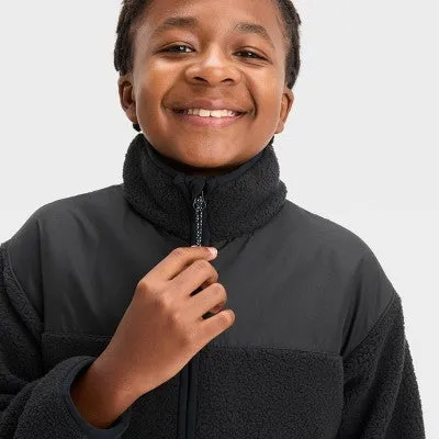 New - Boys' High Pile Cozy Full Zip Sweatshirt - All in Motion Black S