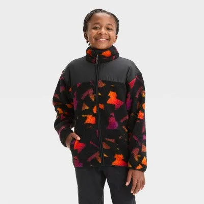 New - Boys' High Pile Cozy Full Zip Sweatshirt - All In Motion Black/Yellow L