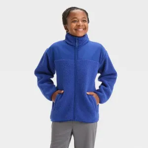 New - Boys' High Pile Cozy Full Zip Sweatshirt - All In Motion Indigo M