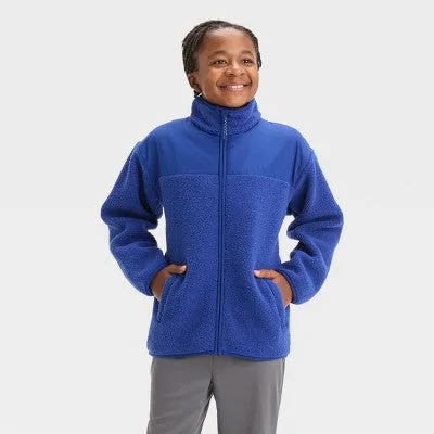 New - Boys' High Pile Cozy Full Zip Sweatshirt - All In Motion Indigo M